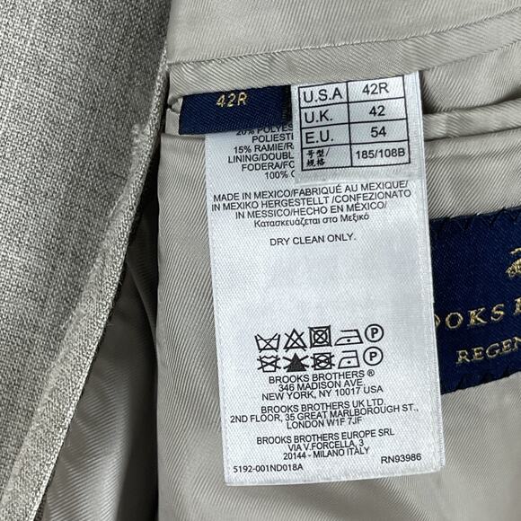 Brooks Brothers Regent Fit Blazer Sport Coat Mens 42R Beige Wool Ramie 2 Button - Picture 6 of 16